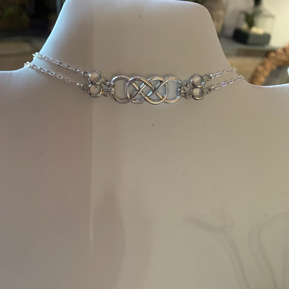 Silver Double Infinity Rhinestone Chain Choker - Picture 7 of 7